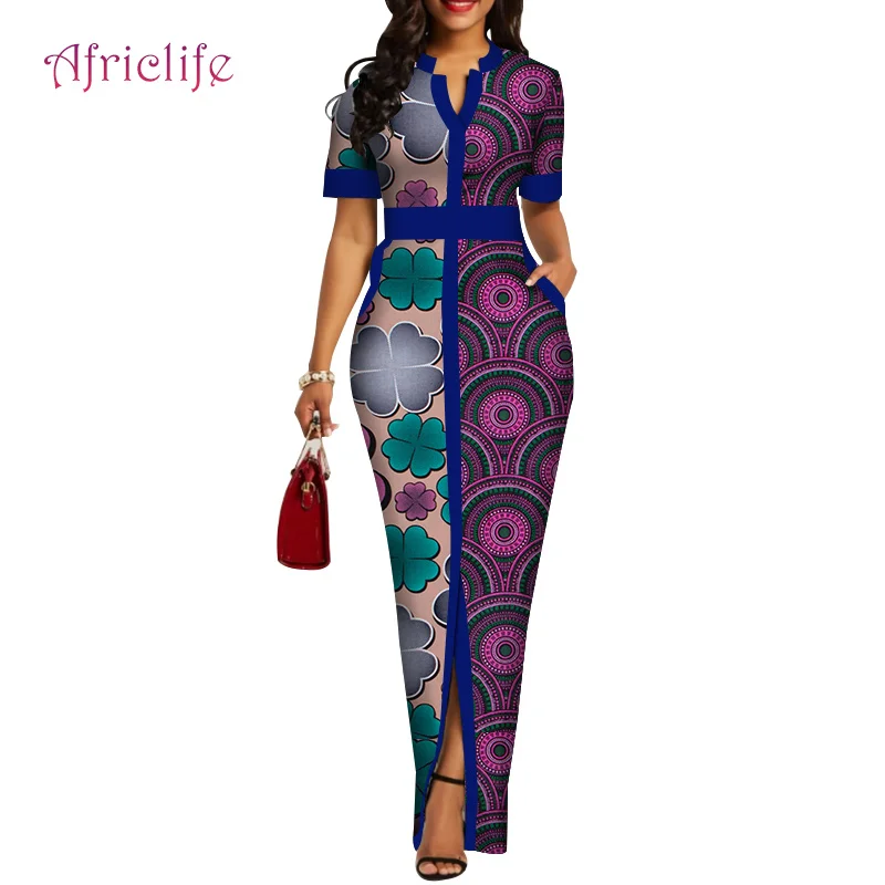 Женское длинное платье с V-образным вырезом тонкая летняя африканская одежда для