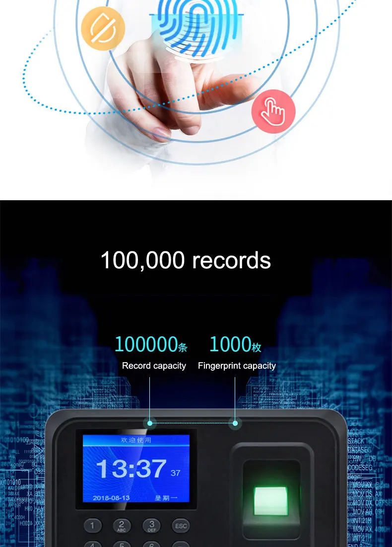 USB Password Biometric Fingerprint Time Office Attendance Clock Recorder Employee Electronic Access Control Machine