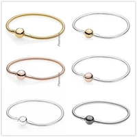 original 925 sterling silver bracelet rose moments smooth ball clasp snake chain bangle fit women bead charm fashion jewelry