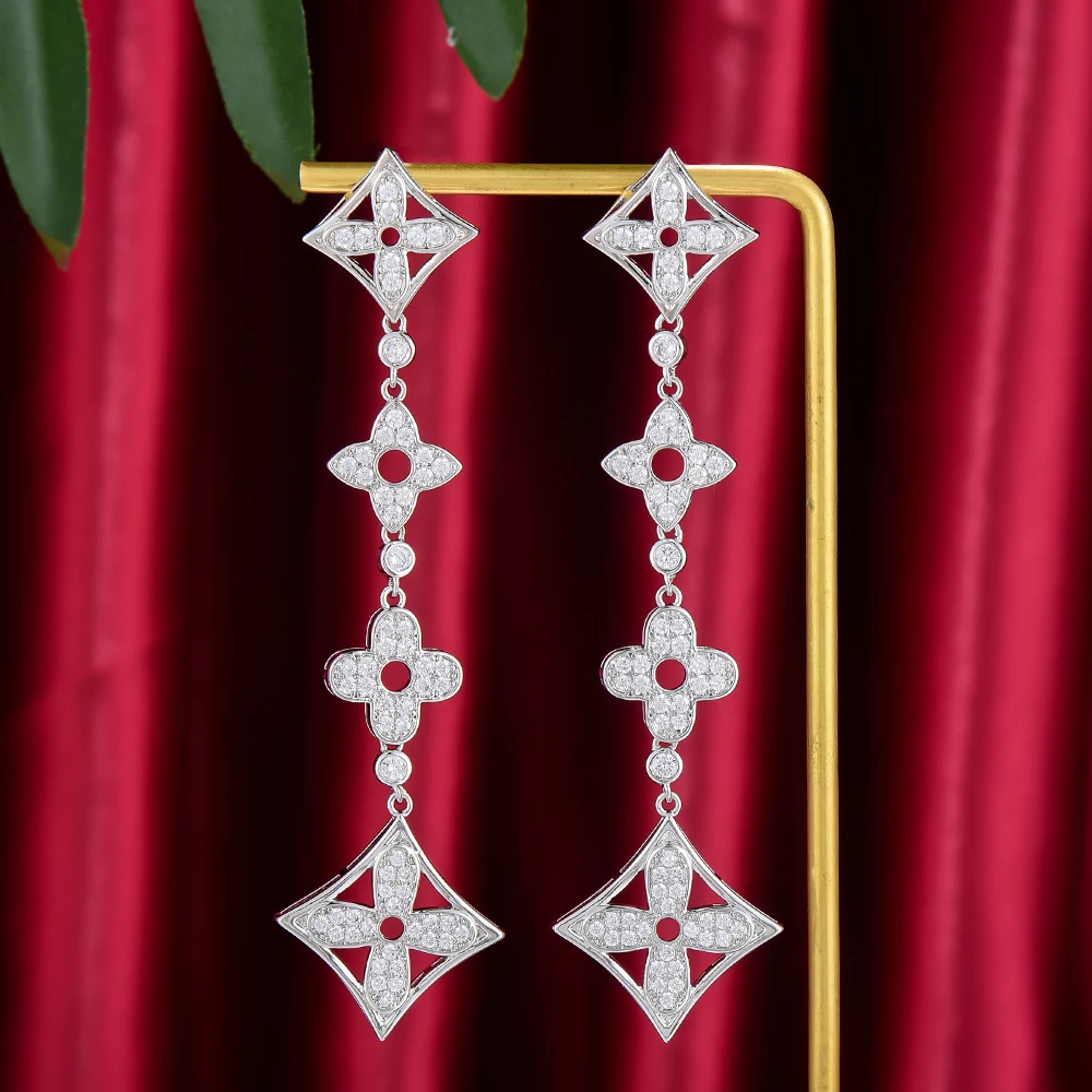 

KellyBola 2021 Girls Light Luxury Shiny Geometric Pendant Earrings High Quality Zircon Bridal Wedding Party Jewelry Accessories