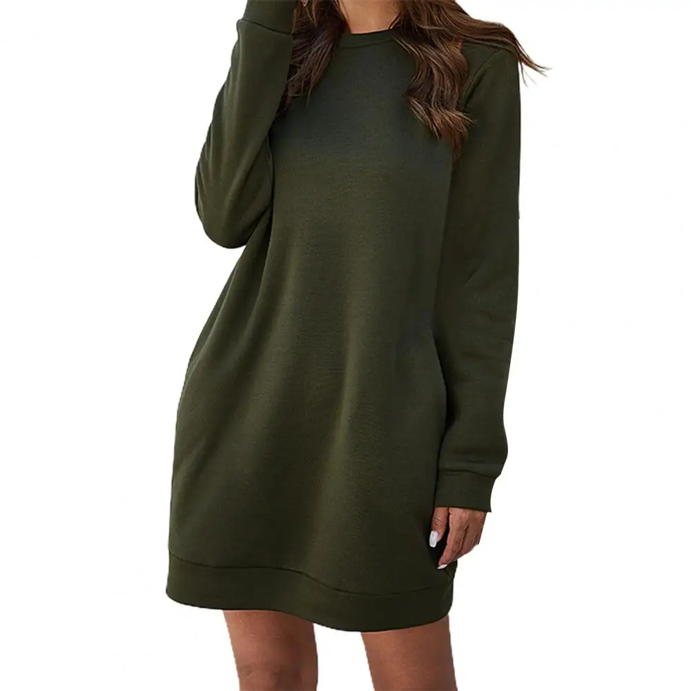 

Women Dress 2021 Spring Autumn Women O Neck Long Sleeve Solid Color Pocket Mini Sweatshirt Dress Women Wear clothes vestido
