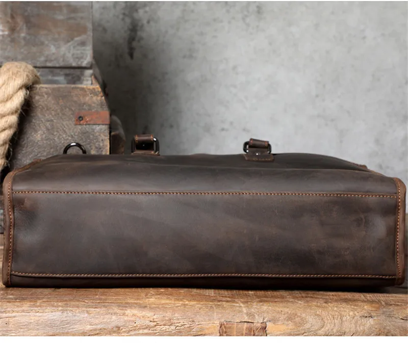 Retro fashion designer natural real cowhide men's large-capacity briefcase daily work Crazy horse cowhide shoulder messenger bag