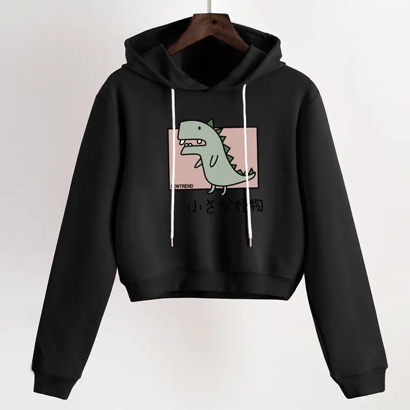 

Harajuku Kawaii Short Hooded Hoodies Cute Loose Style Cartoon Print Hoodies Sweatshirt Schoolgirl Preppy Style Short Hoodies