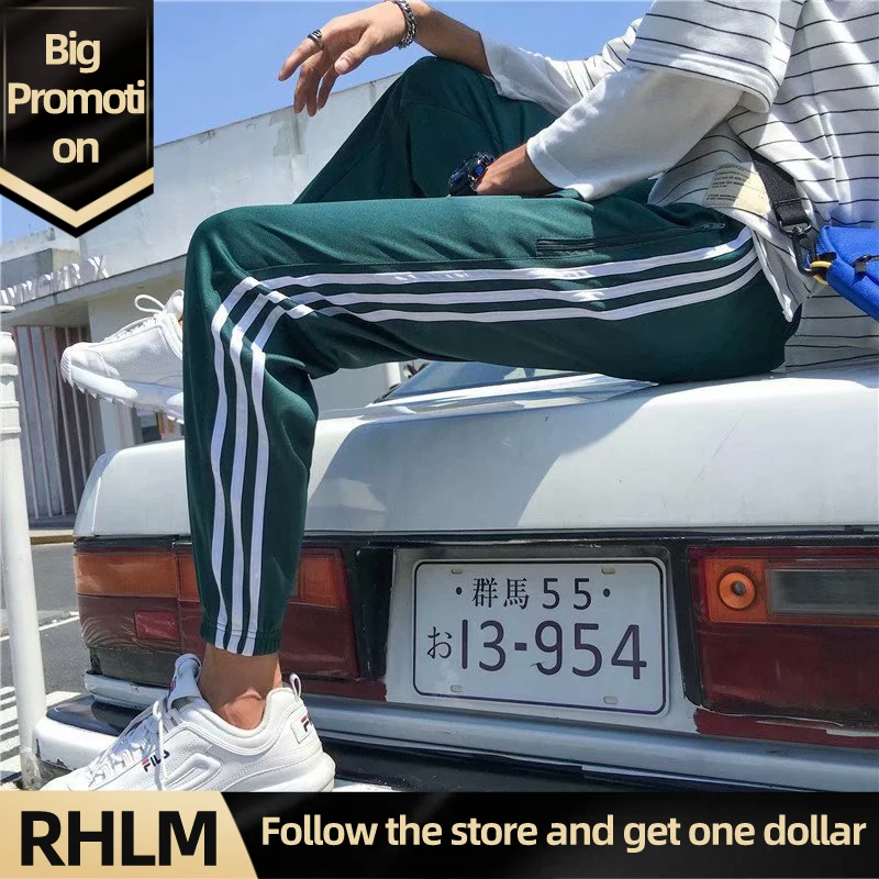 

ã€RHLMã€‘Men Pants Striped Spring Autumn Casual Mens Sweatpants Sportswear Long Trousers New Straight Pants Man Fitness Clothing