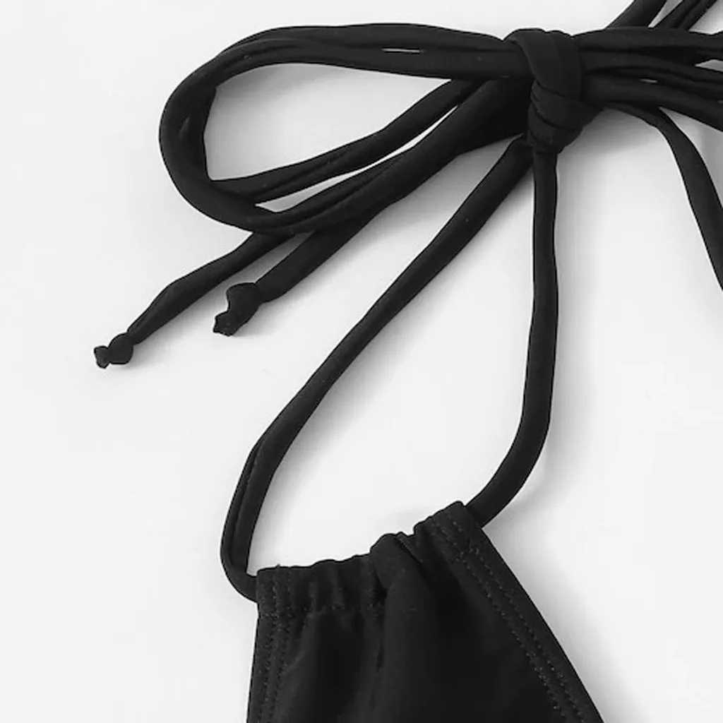 2020 сексуальный сдельный купальник черный на бретельках шнуровке для женщин без