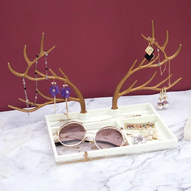 

Christmas Elk Jewelry Rack Resin Casting Molds Deer Anlter Jewelry Storage Box Silicone Resin Trays Mold Set Art Crafts