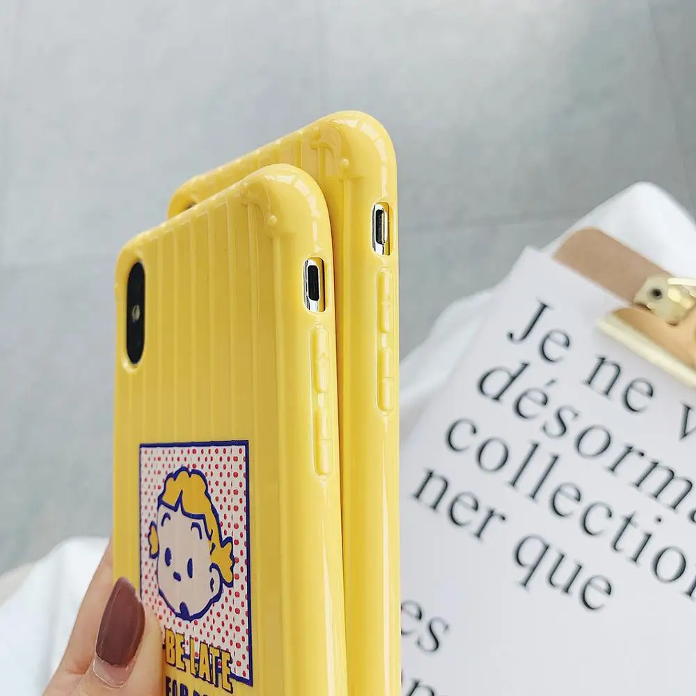 For Iphone 6 7 8 S Plus X XR XS XSMAX Pretty Yellow Cute Cartoon Girl Apple Phone Fitted Case Silicone Cover Luggage Style |