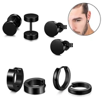 1 set 4 pair different types shape unisex black color stainless steel piercing earring for women men punk gothic barbell earring