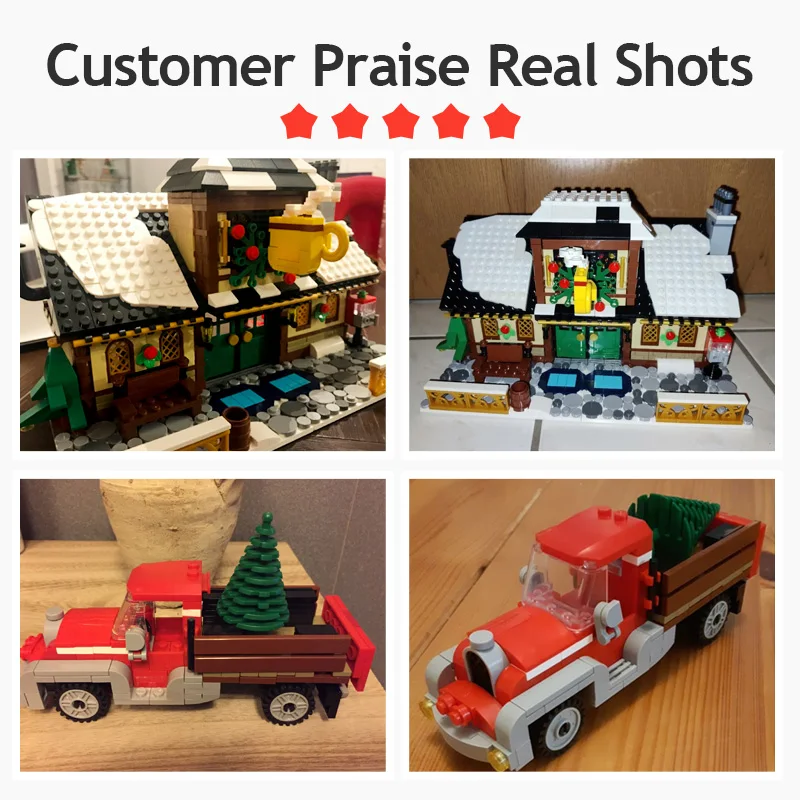 

Christmas Series Winter Village Scene Holiday City Train Reindeer Friends MOC Building Blocks Santa Claus Kid Toys Xmas Gifts