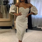 Блестящее свадебное платье Fivsole длиной ниже колена с короткими рукавами-фонариками, женское платье с юбкой-годе в романтическом стиле, 2021