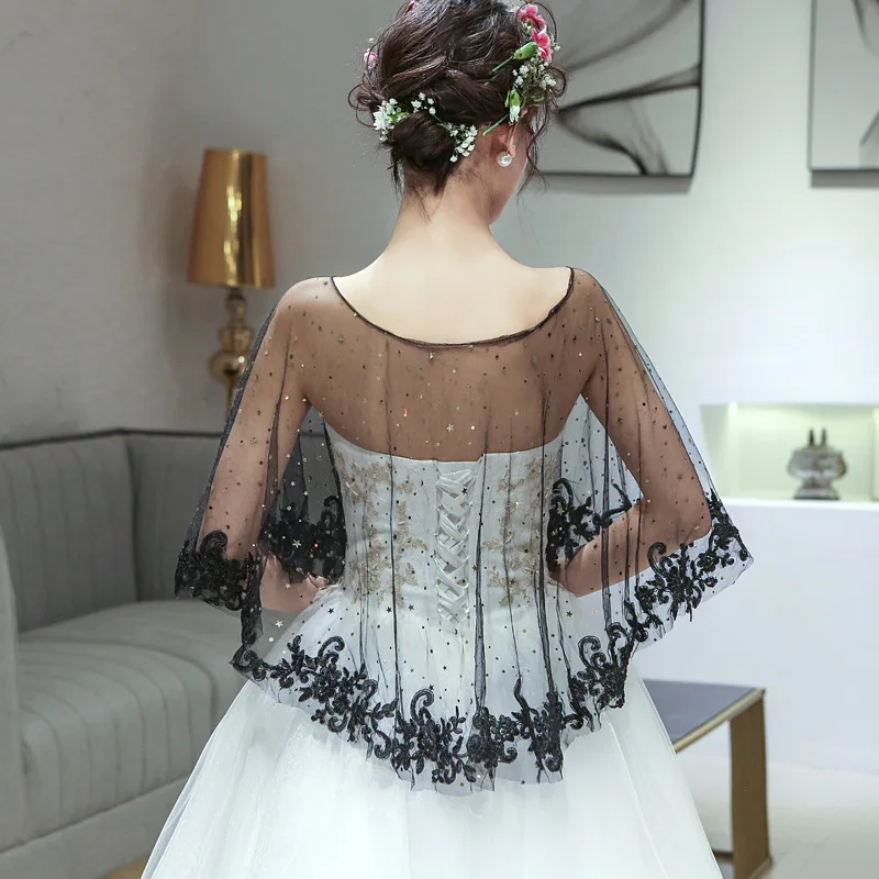 JaneVini Элегантное летнее черное свадебное болеро шали и обертывания Аппликации