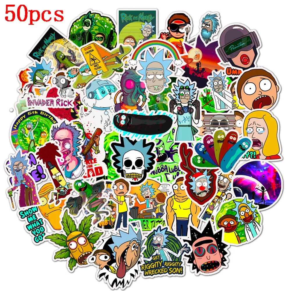 50 шт. Рик и Морти рисунки из мультфильма ПВХ водонепроницаемая наклейка для