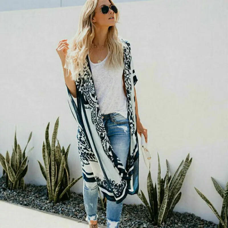 Накидка женская с цветочным принтом модная уличная кимоно в стиле бохо мягкая