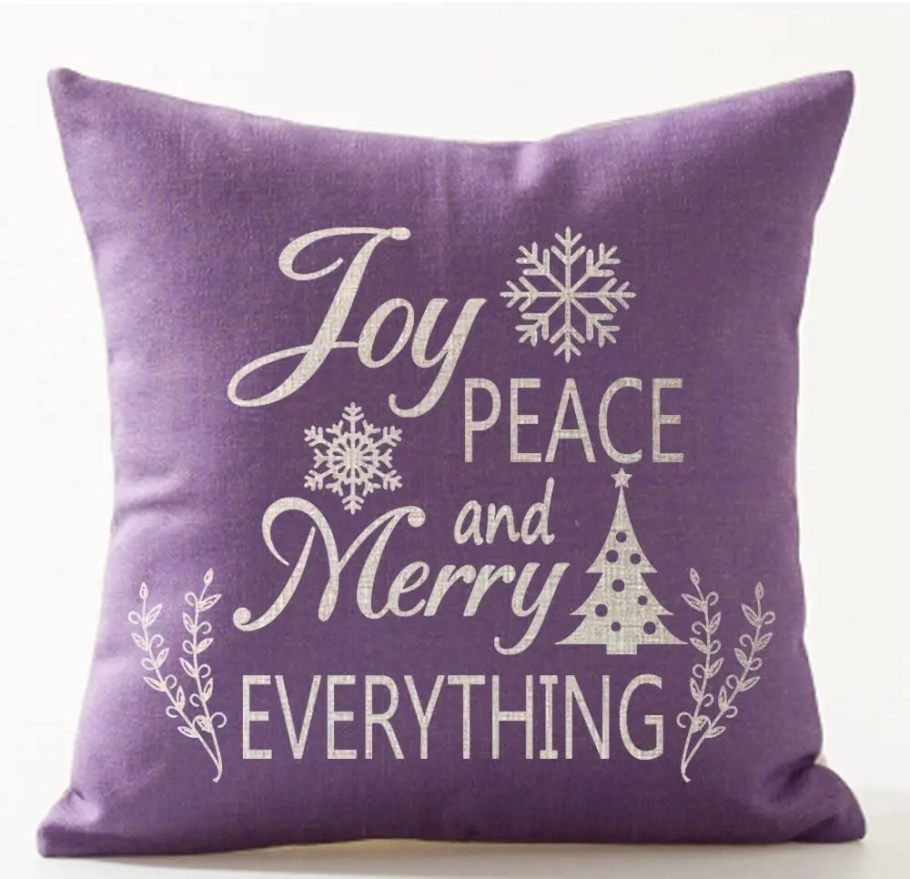

Queen's designer Blessing Peace and Merry Everythin Snowflakes Christmas Tree in Purple Cotton Linen Decorative CushionCover