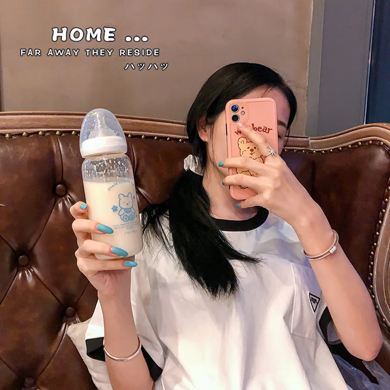 Милая Соска с медведем кавайная бутылка для воды девочек Детские Портативные