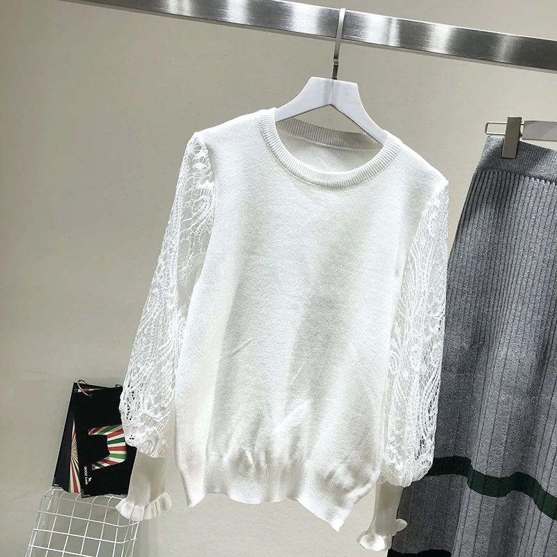 Gaganight кружевной вязаный лоскутный Модный женский свитер весна осень