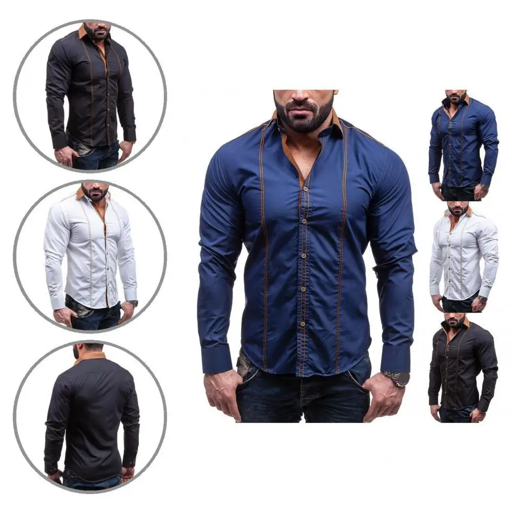 

Simple Handsome Featured Sewing Thread Slim Office Shirt Male Clothing