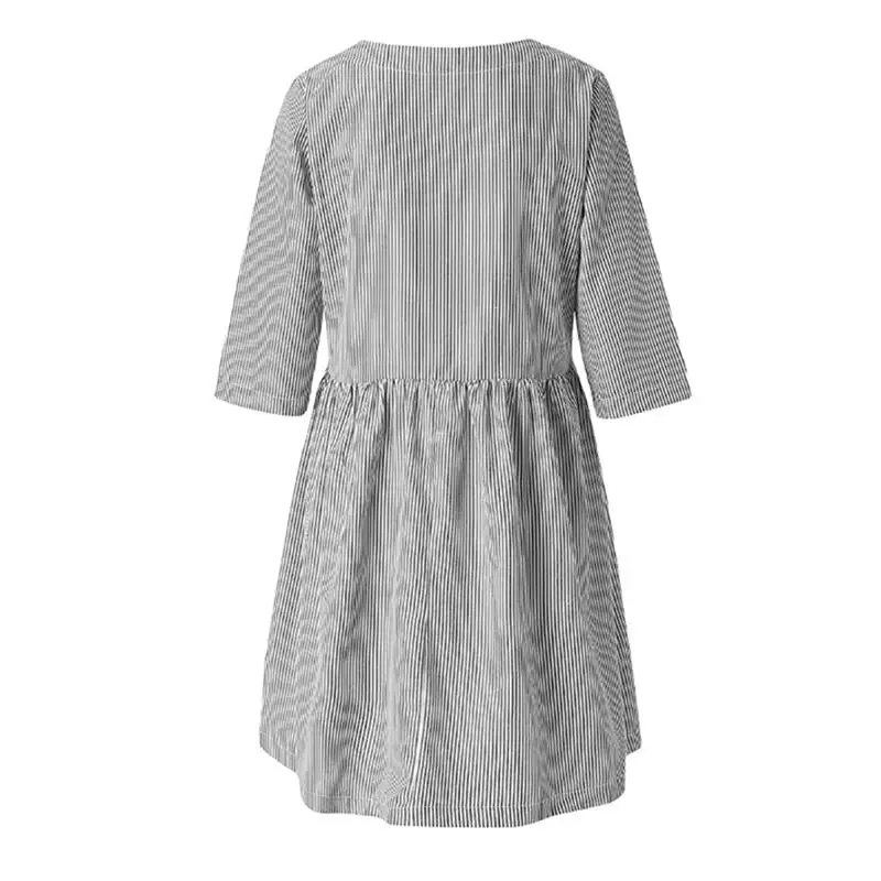 

Women Summer Elegant O Neck Half Sleeve Pockets Loose Party Vestido Casual Baggy Work Striped Dress Sundress Oversized