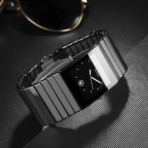 Часы OUPAI Мужские кварцевые с керамическим ремешком, модные ультратонкие водонепроницаемые прямоугольные, черные, большие размеры 34 мм, 2022
