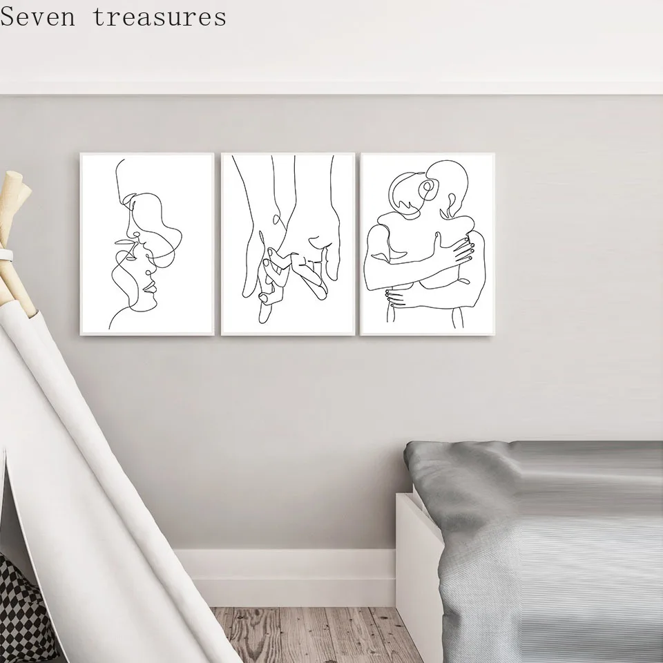 

Abstract Line Canvas Black White Couple Love Wall Art Minimalist Print Painting Nordic PosterPicture Modern Sexy Bedroom Decor