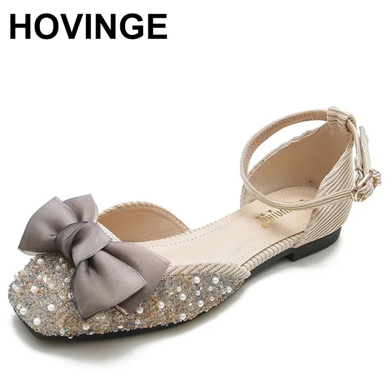 

HOVINGEButterfly Knot Flat Sandals Woman Crystal Ladies Shoes and Sandals Mary Jane Shoes Sandals Women Summer 2021 Zapatos De