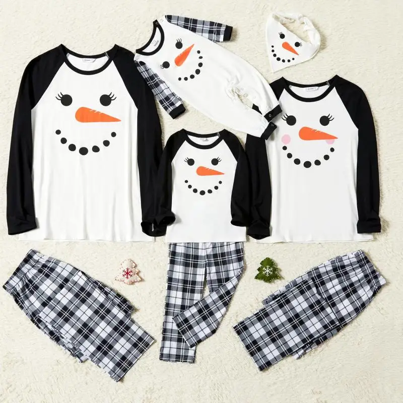 

Family Matching Christmas Carrot Snowman Print Plaid Pajamas Sets