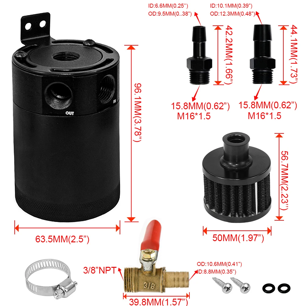 LZONE Универсальный алюминиевый резервуар для ловли масла с воздушным фильтром