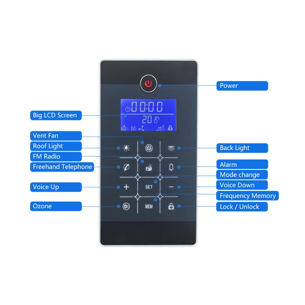 Черный ЖК дисплей сертифицированный CE FM радио душевая кабина панель управления 12
