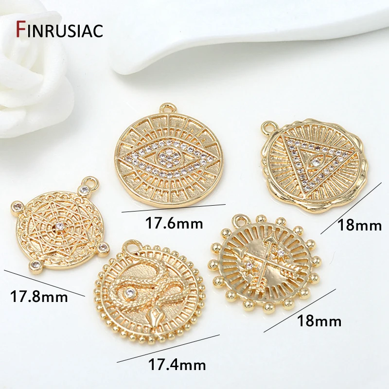 5 Types Pattern Gold Plated Round Commemorative Coin Pendant Charm Components New Designer Charms Pendants For Jewelry Making