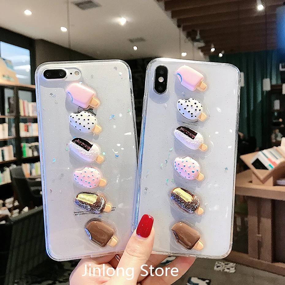 Милый 3D Блеск для мороженого iPhone XS Xr MAX Girl эпоксидный все включено Drop Phone Чехол 6 6S 7