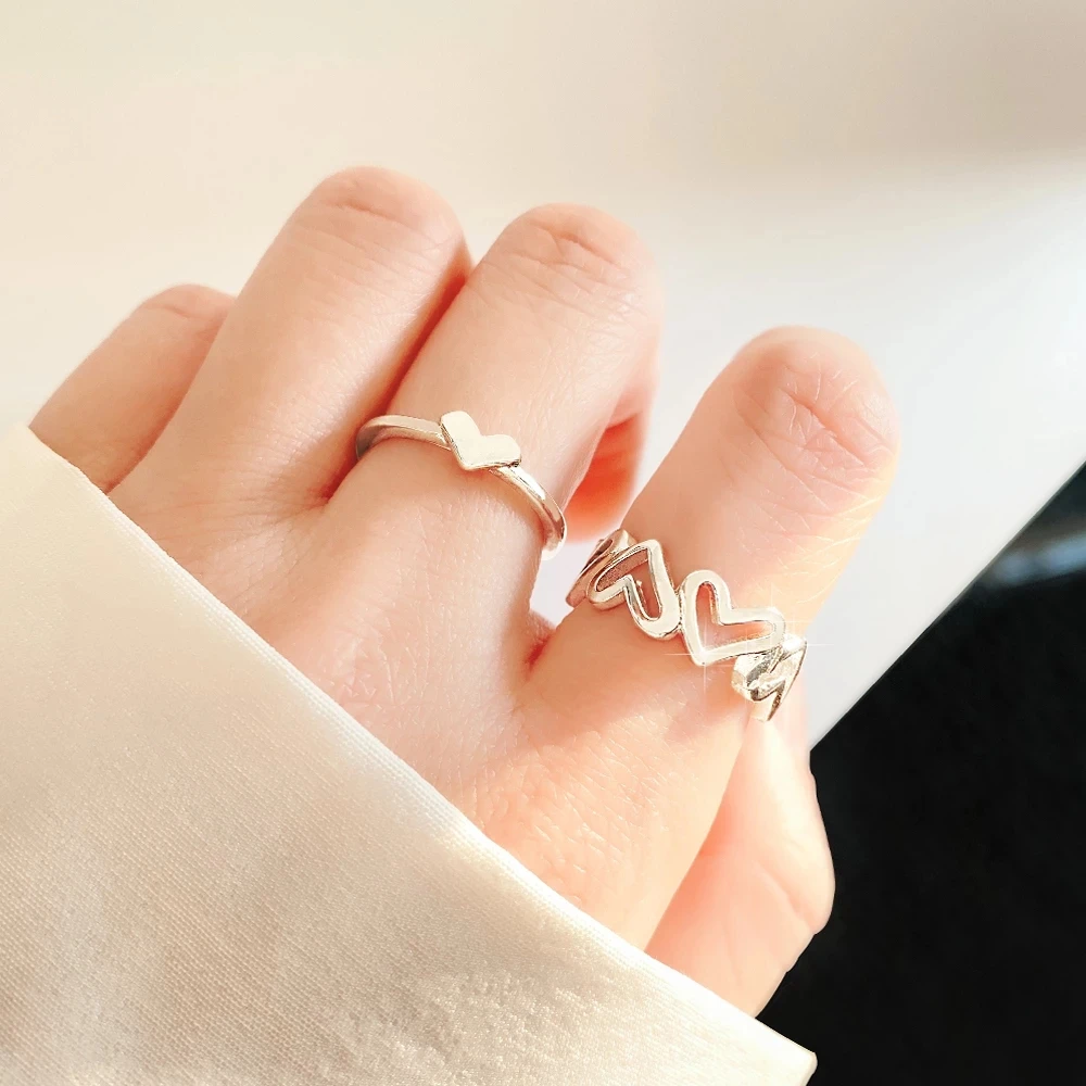 

2Pcs Trendy Love Heart Hollow Rings Set For Women Men Lover Couple Rings Set Friendship Engagement Wedding Rings 2022 Jewelry