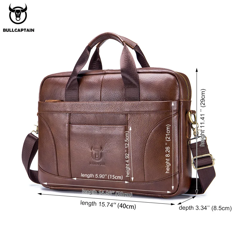 BULLCAPTAIN Men's Briefcase Men's Business Bags Can Be Used For 14-Inch Laptop Leather Shoulder Messenger Bag's Office Handbag