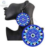 somesoor bule evil eye ankara artistic printed wooden drop earrings afrocentric bohemian loops dangle jewelry for women gifts
