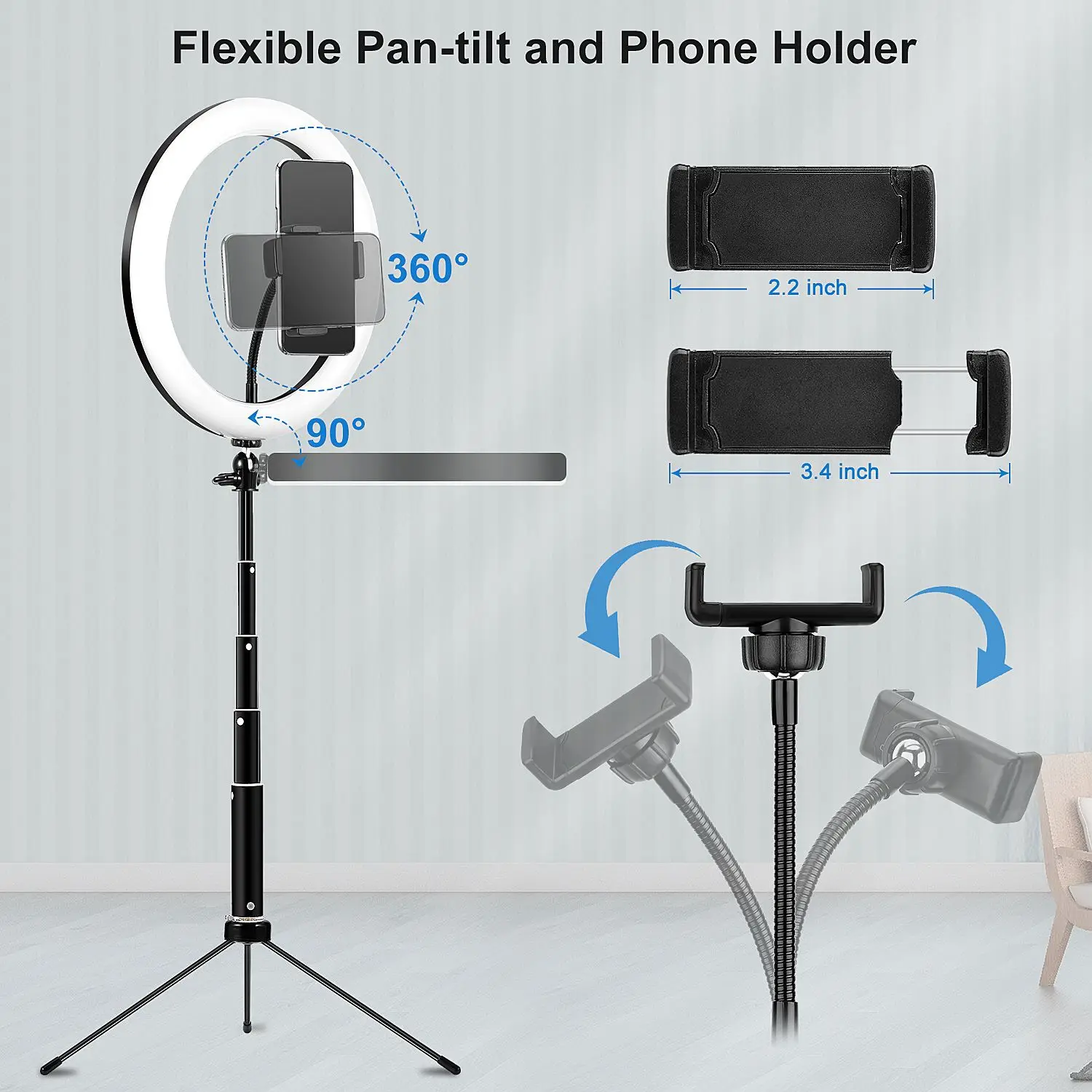 Светодиодный кольцевой светильник с регулируемой яркостью 10 дюймов штатив