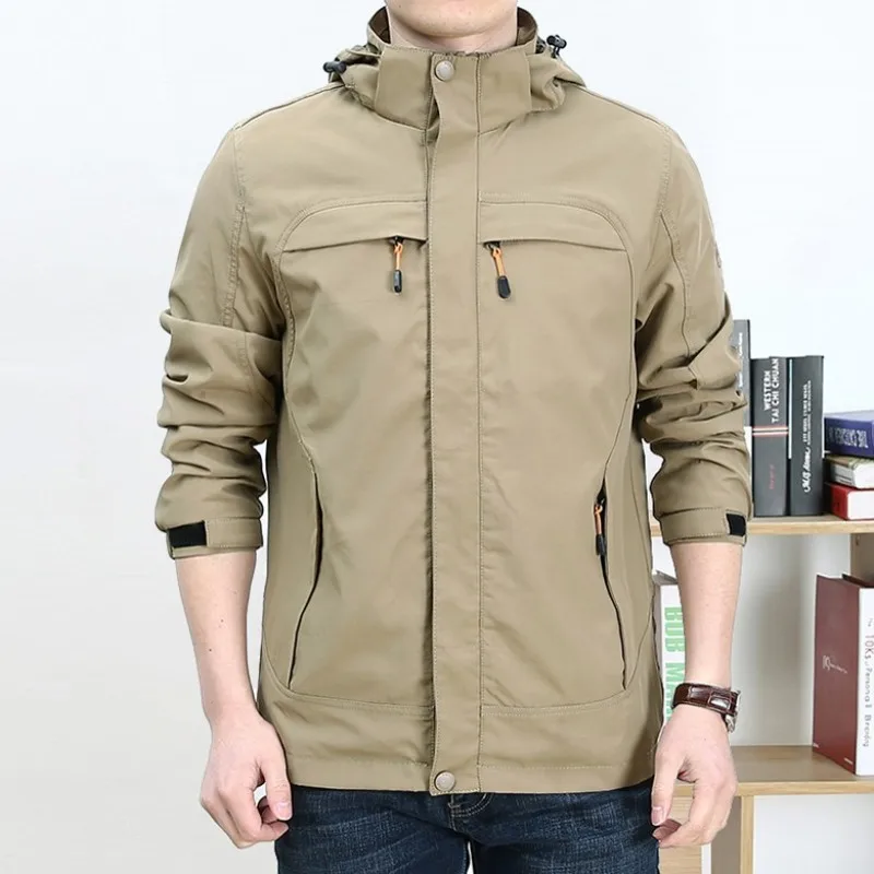 

Army Green Jacket Men Plus Size Loose Hat Detachable Zipper Casual Outerwear Brand Winter Warm Long Sleeve Mlitary Army Jacket