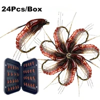 24pcs 10 14 16 red nymph scud fly for trout fishing artificial insect bait lure simulated scud worm fishing lure