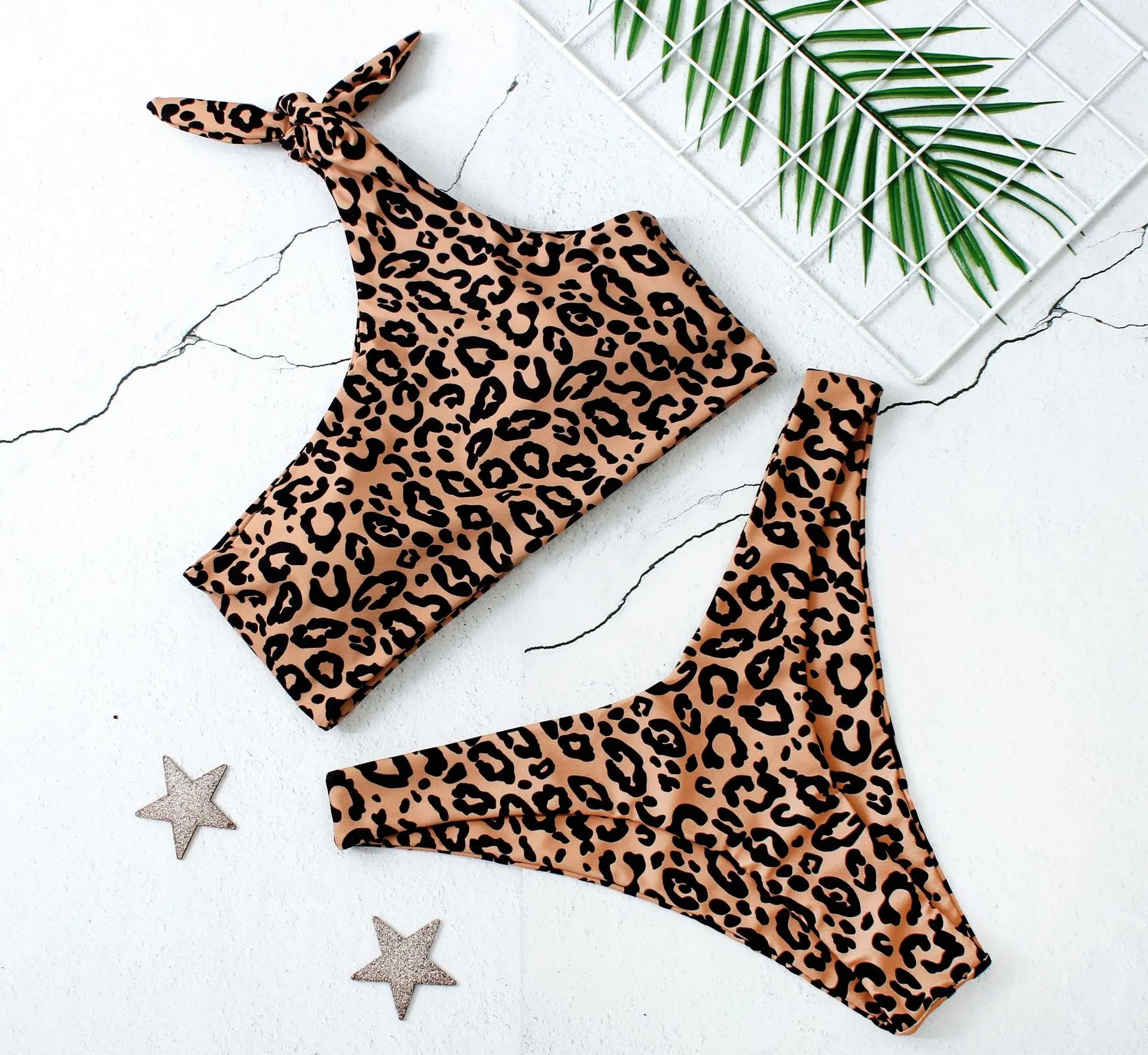 

Sexy Push Up Leopard Bikini Set One Shoulder Bowknot Biquini Bikinis Women Sexy Swimsuit Brazilian Swimwear Thong Bathing Suit
