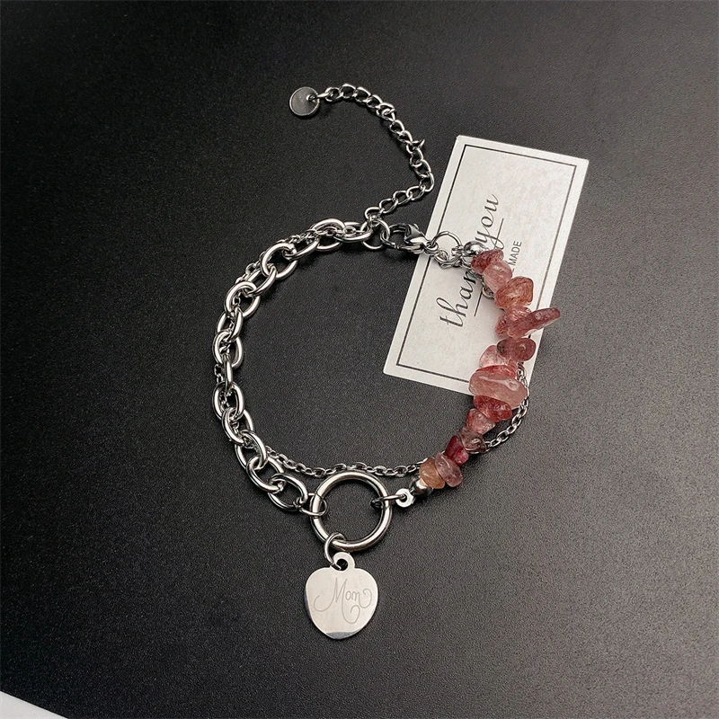 

Strawberry crystal splicing bracelet women new light luxury design sense titanium steel non-fading jewelry wholesale