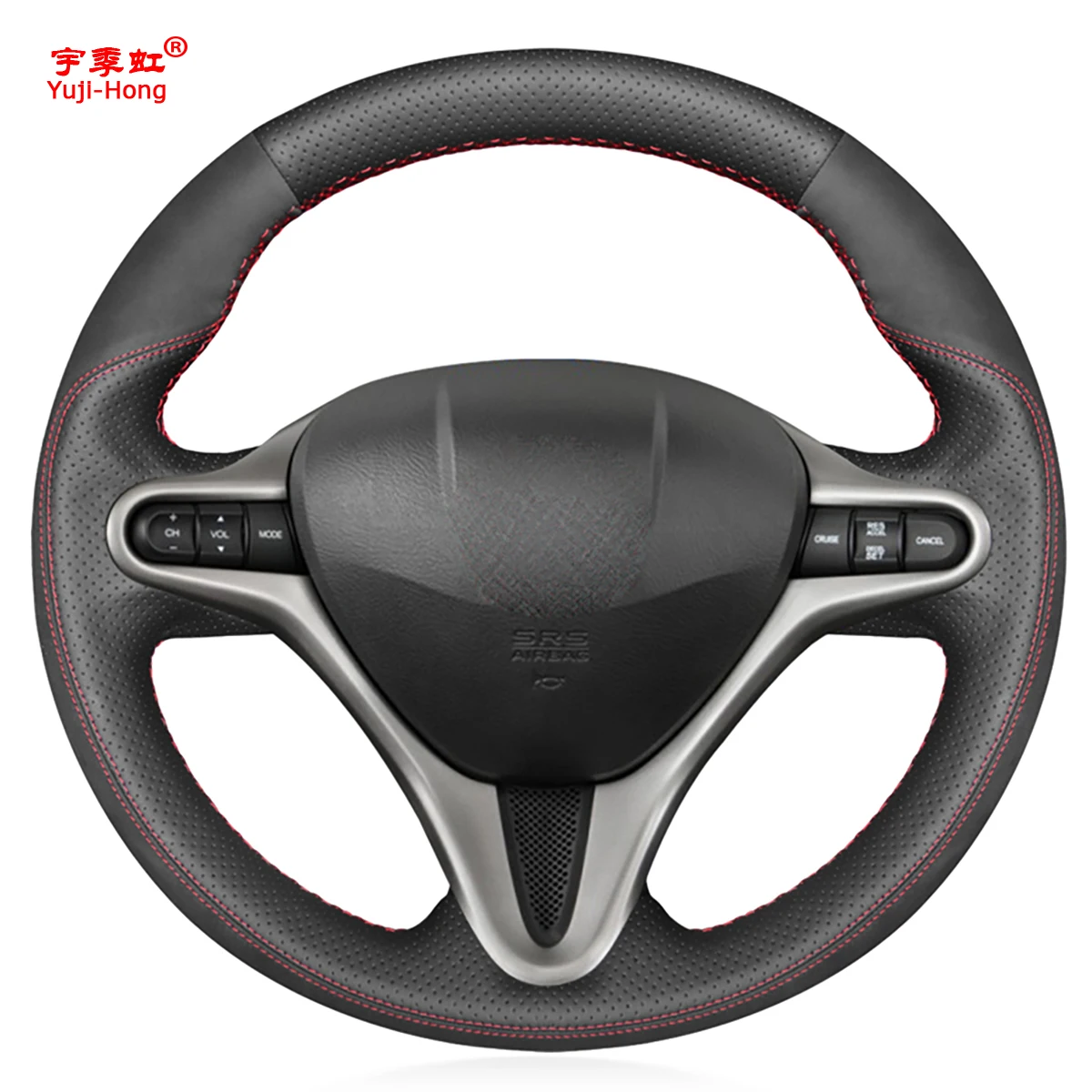 

Black Artificial Leather Car Steering Wheel Covers Case for Honda Civic VIII Civic Type R 2006-2011 (3-Spokes) Alcantara