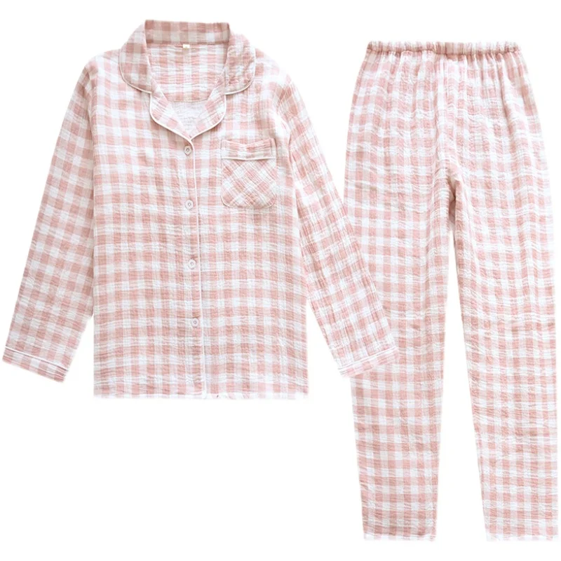Японская новейшая Классическая клетчатая Пижама для пар из чистого хлопка и льна