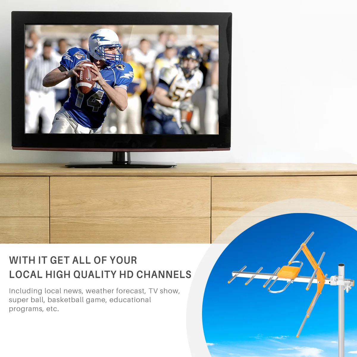 Цифровая наружная ТВ-антенна HD для DVBT2 TV ISDBT ATSC с высоким коэффициентом усиления и