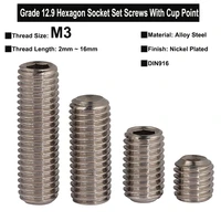 50pcs20pcs m3x2mm16mm grade 12 9 alloy steel nickel plated hexagon socket set screws with cup point headless screw din916
