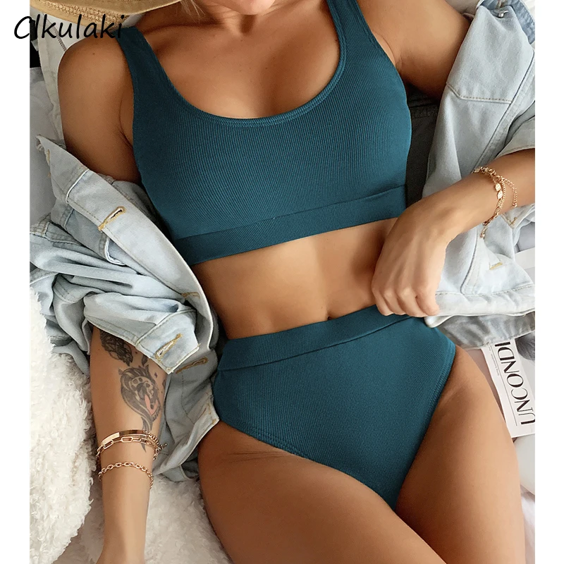 

Sexy High Waist Bikini Set Solid Swimsuits 2021 mujer Swimwear Summer Beach Wear Bikinis Push Up Bathing Suits Biquini Swim Suit
