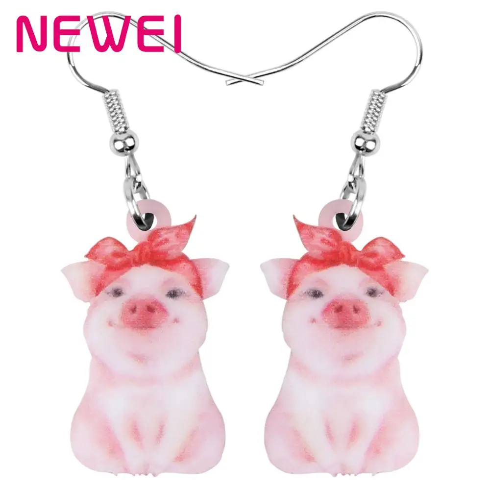 

NEWEI Acrylic Valentine's Day Headband Pig Piggy Earrings Drop Dangle Jewelry For Women Girls Teens Lovers Charms Gift Accessory