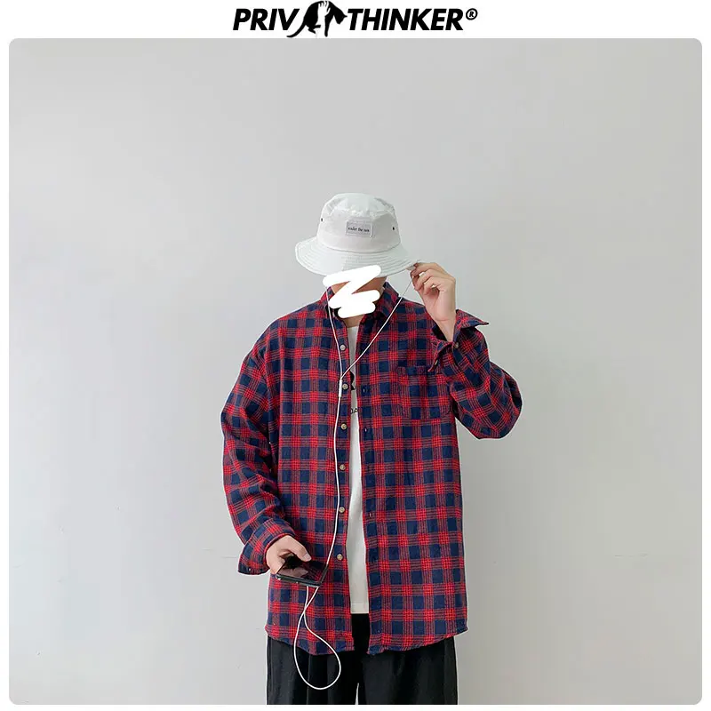 Privathinker, мужские, женские клетчатые повседневные рубашки, мужские, s Harajuku, однобортные, осень, рубашки, мужские, большие размеры, с длинным рукавом, одежда