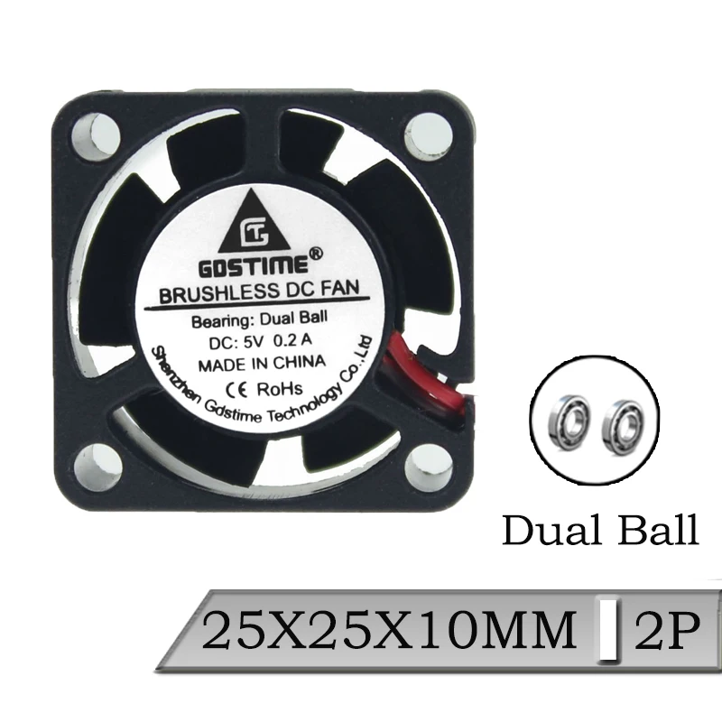1 шт. Gdstime DC 5 В 2Pin 25x25x10 мм 25 процессор шарикоподшипник Вентилятор охлаждения 2 см 2510
