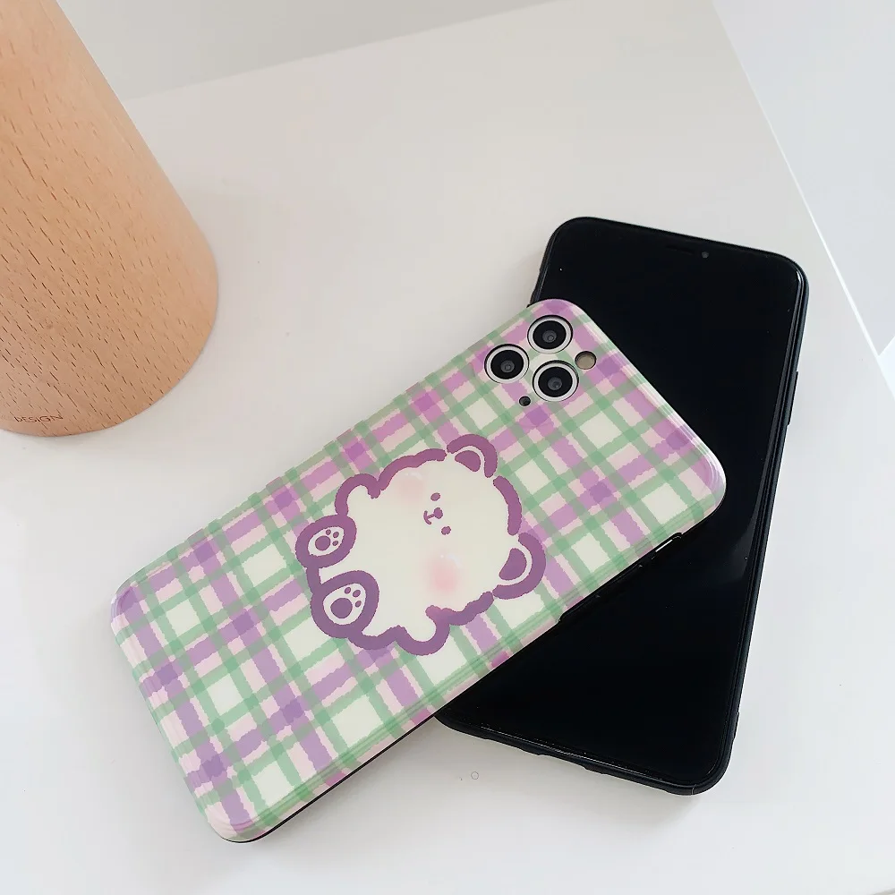 

Warm Grid Plaid Phone Case For iphone 11 11Pro Max Little Bear Case Square Back Cover for iPhone 6s Xs Max XR X 6 7 8 Plus