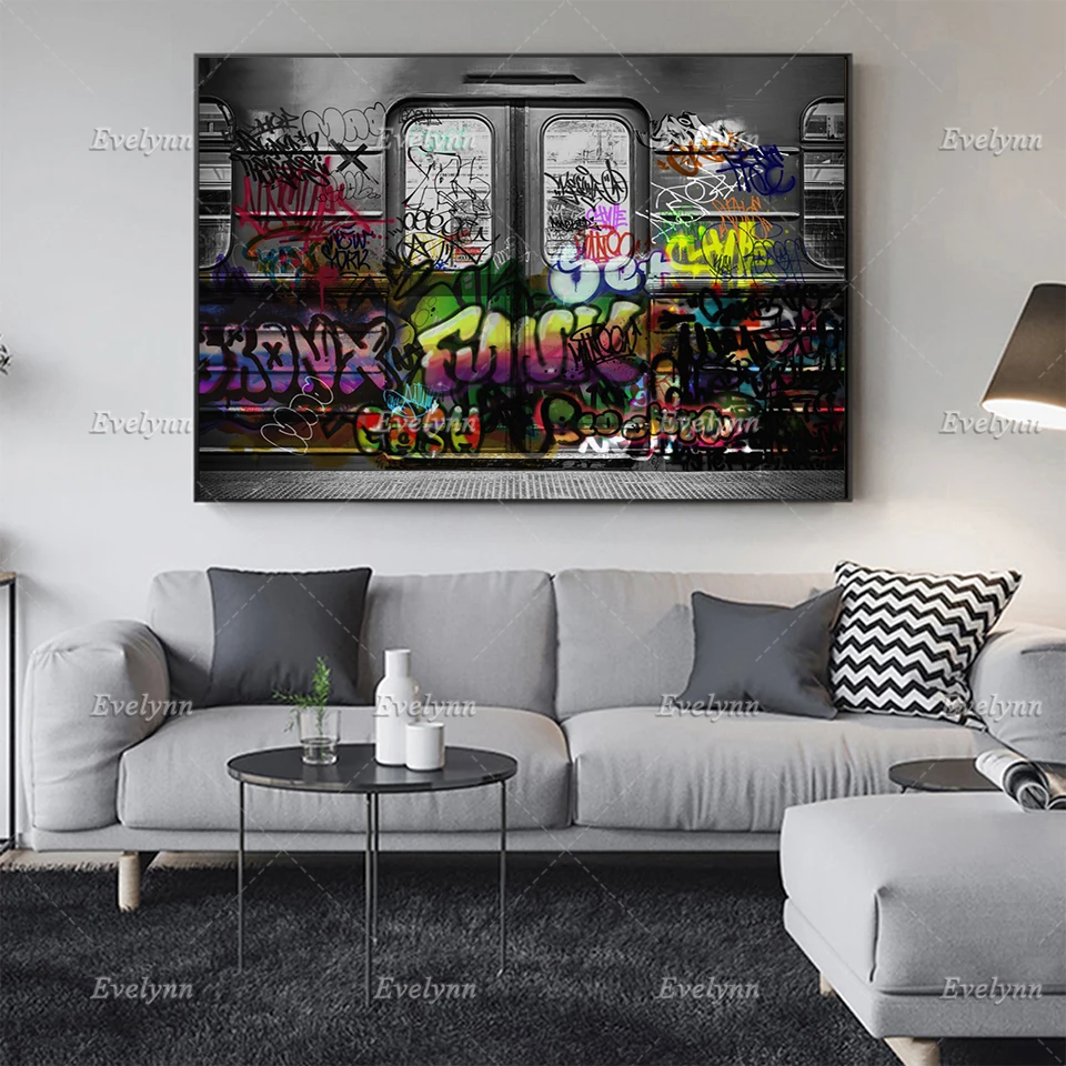

Nordic Abstract Subway Car Graffiti Oil Painting Posters and Print on Canvas Wall Art Modular Pictures Home Decor Floating Frame