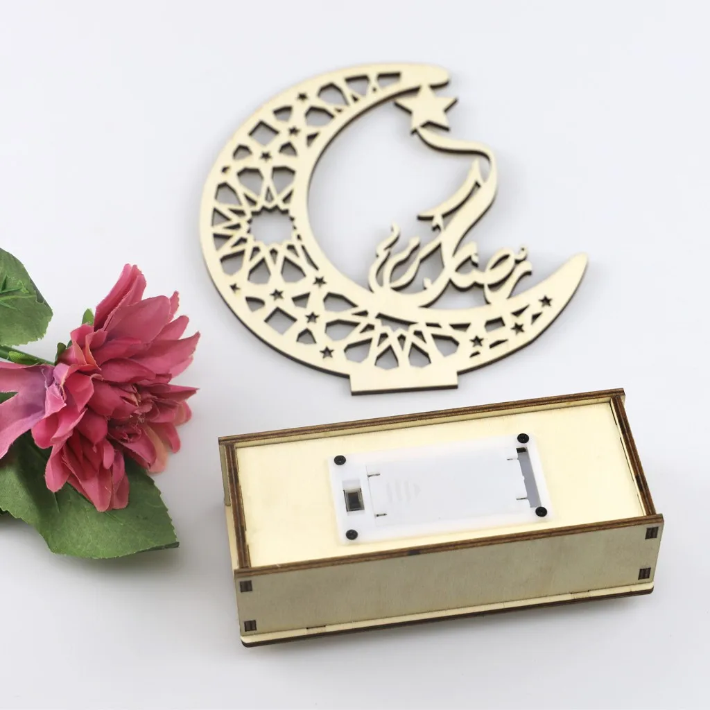 

Wooden Ramadan Eid Mubarak Decorations for Home Moon LED Candles Light