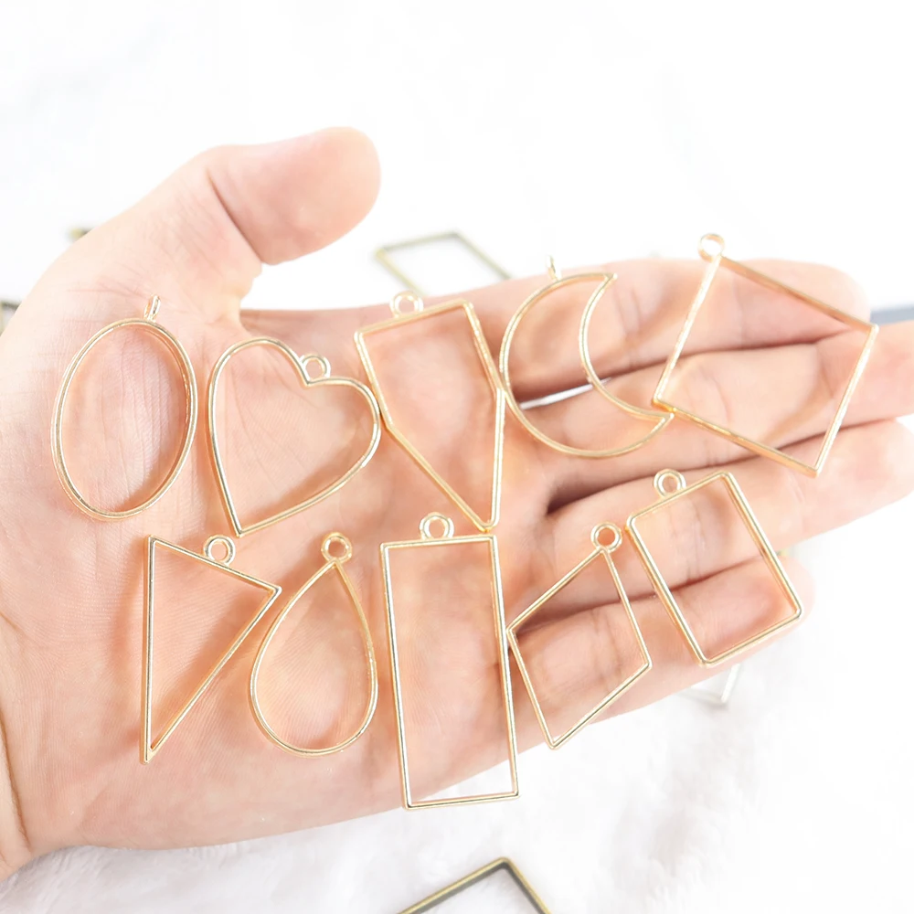 

10 shape Mix UV Epoxy Resin Metal Frame Photo Frame Blank Pendant Base DIY Pendant Jewelry Making Supplies Finding